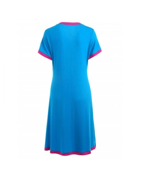 Short Sleeve Button Up Color Block Sleep Dress