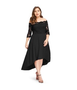 SOVALRO Plus Size XL-5XL Off Shoulder Dip Hem Lace long Dress