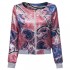 Scoop Neck Long Sleeve Print Loose-Fitting Jacket For Women