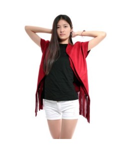 Stand Collar Short Sleeve Color Fringed Coat For Women