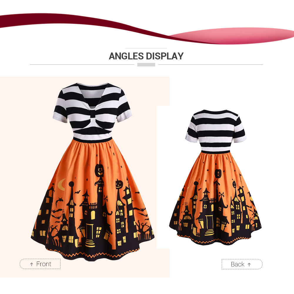 Plus Size Striped Halloween Flare Dress