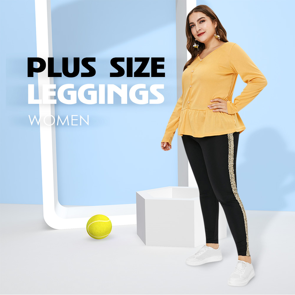 Plus Size Leggings Casual Comfortable Sequins Patchwork Close-fitting Women Pants
